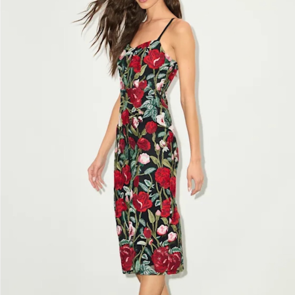 Lulu's Black Floral Midi Dress - Picture 2 of 4
